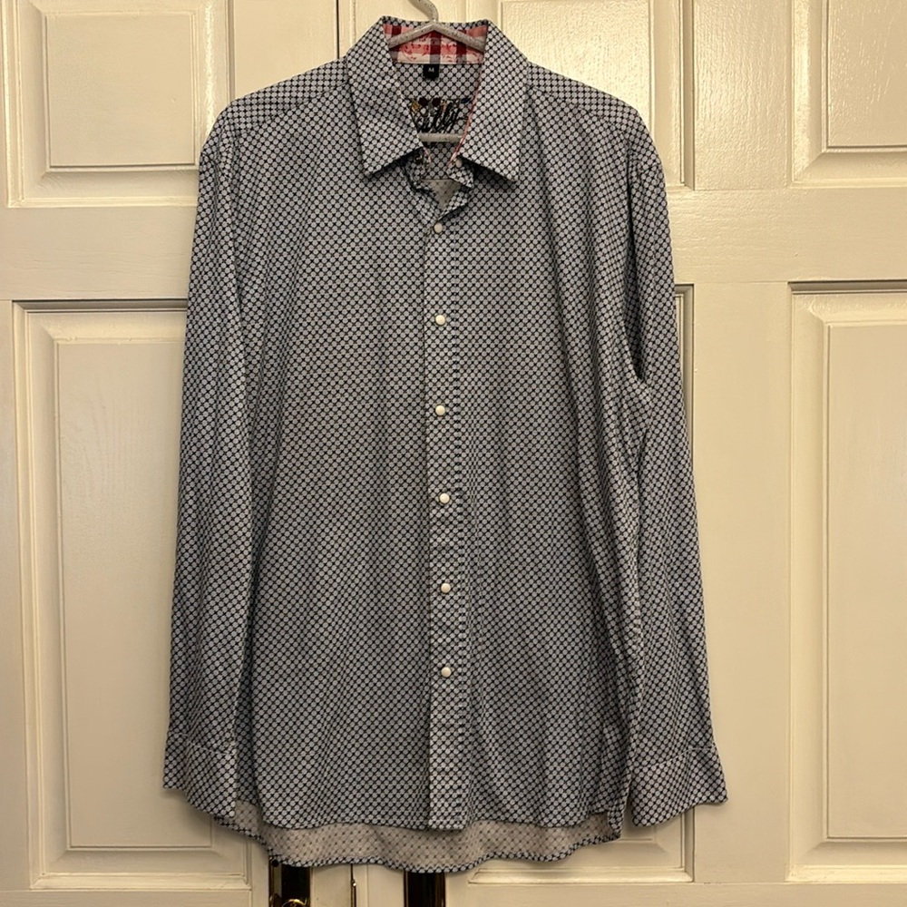 Scully Men’s Western Style Shirt, Size M. White, With Blue & Black Design.